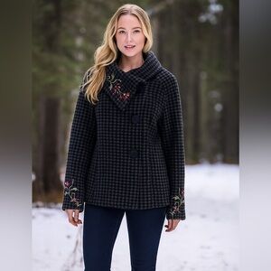 Icelandic Design Asymmetrical 100% Wool Houndstooth Embroidered Jacket size M